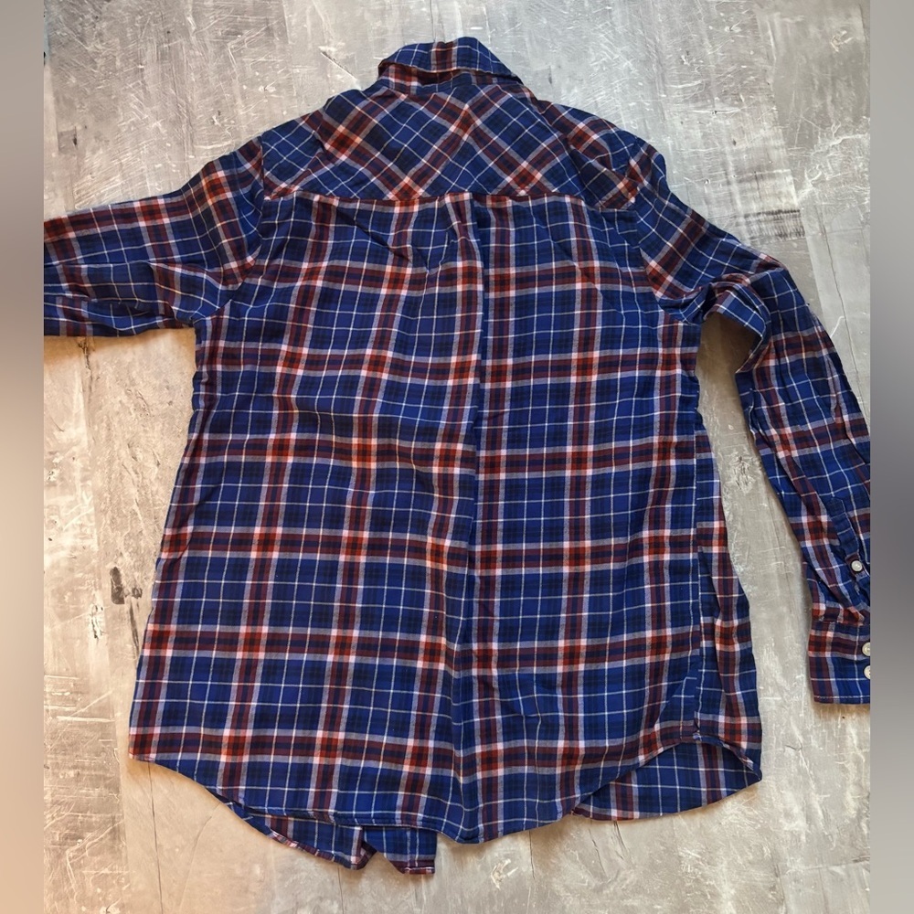 J. Crew Navy and Rust Boy Fit Plaid Button Down Shirt - Picture 3 of 3